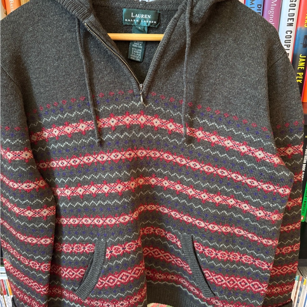 Vintage Ralph Lauren Women’s Hooded Zip-Up Sweater Forest Green / Wool
